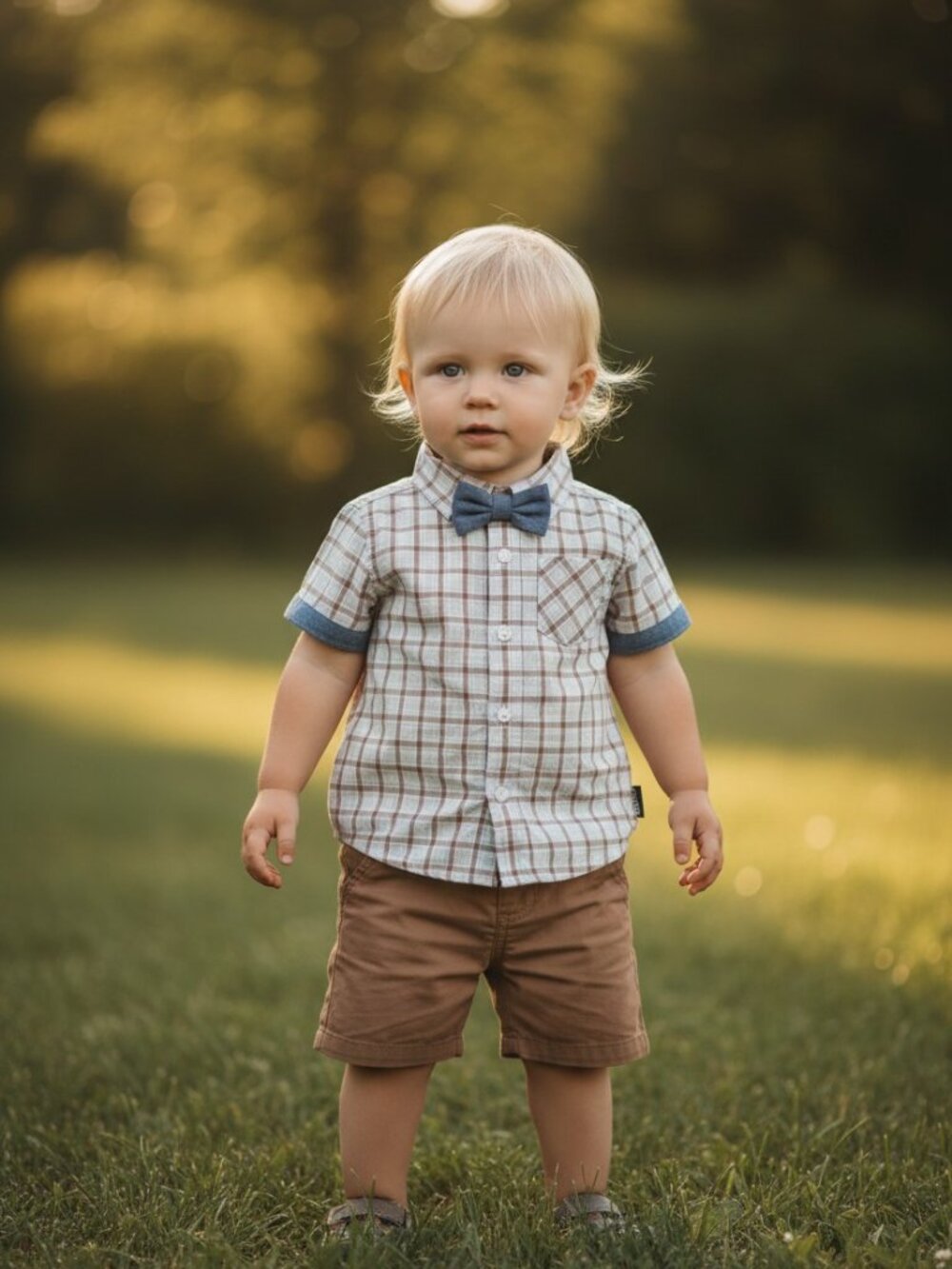 Ben Sherman Plaid Shirt & Shorts Set with Bow Tie Size 18M NWT